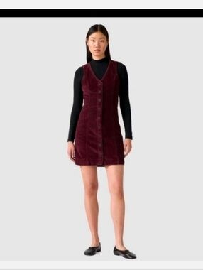 Levi's Women's Vianna Vest Mini Dress Tawny Port Cord Burgundy Pockets